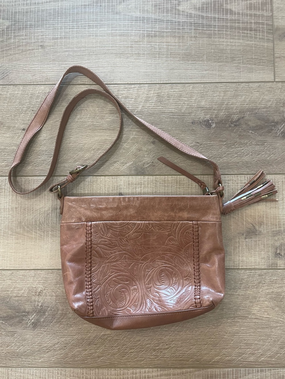 The Sak Embossed Leather Crossbody in Tan